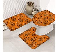 Juego de alfombras de baño de 3 piezas Alfombrilla de baño Happy Halloween Scary Spooky Spider Web Mueca Calabaza Naranja Estilo Ultra suave Alfombrilla de contorno y tapa para bañera Ducha y cuarto