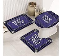 Juego de alfombras de baño de 3 piezas Alfombrilla de baño Happy Halloween Skull Spider Web Trick or Treat Purple Diamond Plaid Alfombrilla de contorno ultra suave y cubierta de tapa para bañera, du