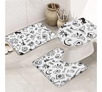 Juego de alfombras de baño de 3 piezas Alfombrilla de baño Happy Halloween Skull Spooky Spider Web Sombrero de bruja de gato negro Alfombrilla de contorno ultra suave y cubierta de tapa para bañera
