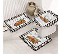 Juego de alfombras de baño de 3 Piezas Alfombrilla de baño It's Fall Y'all Farm Pumpkin Autumn Leaf Truck Black Plaid Retro Wood Grain Ultra Soft Antideslizante Alfombra Alfombrilla de conto