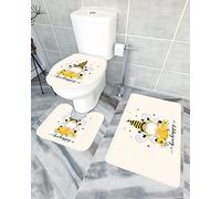 Juego de alfombras de baño de 3 piezas Alfombrilla de baño Linda abeja Gnomo Dulce miel Fresca Margarita blanca Alfombrilla de contorno ultra suave y cubierta de tapa para bañera Ducha y cuarto de b