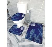 Juego de alfombras de baño de 3 piezas Alfombrilla de baño Mysterious Blue Night Scene Moon Twinkling Stars Dreamy Sky Clouds Alfombrilla de contorno ultra suave y cubierta de tapa para bañera, duch