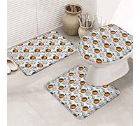 Juego de alfombras de baño de 3 piezas Alfombrilla de baño Summer Fresh Orange Farm Cute Sweet Fruit Black White Sketch Alfombrilla de contorno ultra suave y cubierta de tapa para bañera Ducha y cua