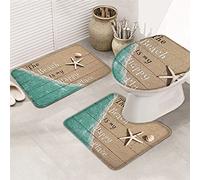 Juego de alfombras de baño de 3 piezas, alfombrilla de baño Summer Ocean Beach is My Happy Place Starfish Seashell Fresh Sea Waves, ultrasuave, antideslizante, alfombrilla de contorno y tapa para ba