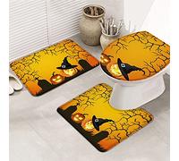 Juego de alfombras de baño de 3 piezas Alfombrilla de baño Tema de Halloween Grimace PumpkinWitch Hat Scary Tree Vine Grave Alfombrilla de contorno ultra suave y cubierta de tapa para bañera Ducha y