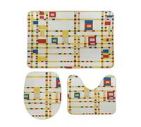 Juego de alfombras de baño de 3 piezas con diseño abstracto y colorido de Piet Mondrian Boogie York City. Alfombrilla antideslizante para inodoro, juego de alfombras de baño absorbentes, alfombrilla d
