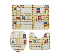 Juego de alfombras de baño de 3 piezas con diseño abstracto y colorido de Piet Mondrian Boogie York City. Alfombrilla antideslizante para inodoro, juego de alfombras de baño absorbentes, alfombrilla d