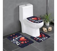 Juego de alfombras de baño de 3 piezas con estampado de palabras y corazones con texto en inglés "I Love You Words with Hearts", alfombra de baño y 1 funda para tapa de inodoro