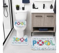 Juego de alfombras de baño de 3 piezas, diseño costero de bola de playa, flotador, color azul, para dormitorio, baño, baño, decoración para bañera, ducha
