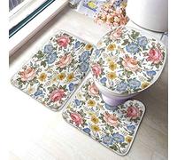 Juego de alfombras de baño de 3 piezas Felicitaciones Caligrafía de felicitaciones con alfombra de baño pintada a rayas rosadas y doradas Alfombra de contorno en forma de U Tapete de piso y cubierta