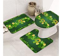 Juego de alfombras de baño de 3 piezas Juego de alfombrillas de baño Fresh St. Patrick's Lucky Shamrock Blessed Gold Coin Tablero de madera verde Super suave Antideslizante Juego de alfombrillas de