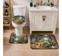 Juego de alfombras de baño de anfibios, 3 piezas, diseño de calabazas de hongos de temporada para Halloween, color naranja, de secado rápido, absorbentes, para decoración de baño, ducha, suelo e