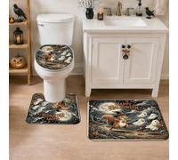 Juego de alfombras de baño de ardilla, 3 piezas, fantasmas festivos, calabazas, Halloween, naranja, secado rápido, absorbentes, para baño, baño, baño, ducha, suelo, decoración de inodoro