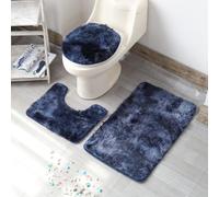 Juego de alfombras de baño de felpilla de 3 piezas con respaldo de goma antideslizante, incluye tapete de contorno y cubierta de tapa para baños estándar, suave, absorbente y (azul marino)