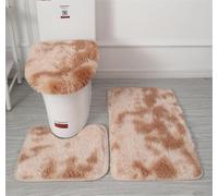 Juego de alfombras de baño de microfibra suave, 3 piezas, antideslizante, funda de asiento de inodoro de felpa esponjosa para baño, tapete de baño absorbente de agua, lavable a máquina (camello oscuro
