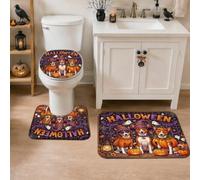 Juego de alfombras de baño para perros, 3 piezas, calabazas, fantasmas, Halloween, color naranja, antideslizante, lavable, para decoración de tocador