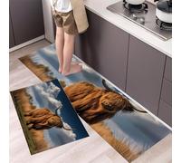 Juego de Alfombras de Cocina, 2 Piezas Alfombrillas de Corredor Pastizales Para Ganado Tierras Altas Antideslizantes Tapetes de Cocina Cortijo para Lavandería, Entrada y Pasillo, 43x75cm+43x120cm