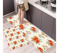 Juego de Alfombras de Cocina 2 Piezas Antideslizantes, Tapetes de Cocina Ramo Lunares Vintage Alfombra de Piso Década 1970 Resistente al Aceite para Comedor, Fregadero, Lavadero, 40x60cm+40x120cm