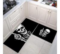 Juego de alfombras de Cocina 40x60+40x120cm, 2 Piezas Antideslizantes Alfombrillas de Cocina y Alfombrillas de Corredor de Minimalismo Cráneo,En Blanco y Negro
