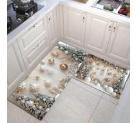 Juego de Alfombras de Cocina 40x60cm+40x120cm, Juego de Alfombrilla Bolas Decorativas Copos De Nieve de pie Antideslizantes y Antifatiga de 2 Piezas, para Hogar de Oficina,Tema Navideño Blanco-Verde