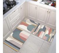 Juego de Alfombras de Cocina, 43x75cm+43x120cm Alfombra Estética Minimalista Alfombra de Piso Líneas Arco Geométricas Tapete de Cocina Antideslizantes para Pasillo, Comedor y Entrada, Rubor En Polvo