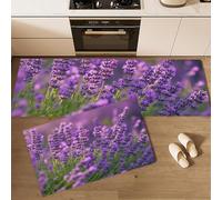 Juego de alfombras de Cocina 45x75+45x150cm, 2 Piezas Antideslizantes Alfombrillas de Cocina y Alfombrillas de Corredor de paisajes Naturales Campos de Lavanda,para Pasillo Entrada lavandería Púrpura