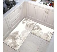 Juego de alfombras de Cocina 45x75+45x150cm, 2 Piezas Antideslizantes Alfombrillas de Cocina y Alfombrillas de Corredor de paisajes Naturales Ilustración de un Bosque de eucaliptos Gris Claro