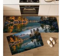 Juego de Alfombras de Cocina Antideslizantes, Bosques Coníferas gos Tapetes de Cocina Atardecer Sobre gos Alpinos Felpudos Duraderas vable a Máquina para Cocina, vandería, Fregadero, 40x60cm+40x120cm