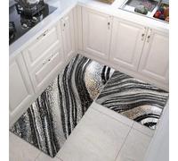 Juego de Alfombras de Cocina Antideslizantes de 2 Piezas, Tapetes de Cocina Estética De Lujo Alfombras de Corredor Rayas Intermitentes para Pasillo, Comedor y Entrada, 40x60cm+40x120cm, Gris Oscuro