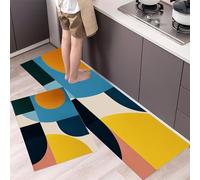Juego de Alfombras de Cocina Antideslizantes de 2 Piezas, Tapetes de Cocina Minimalismo Alfombras de Corredor Geometría Abstracta Semicírculo para Pasillo, Comedor y Entrada, 40x60cm+40x120cm, Azul