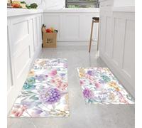 Juego de Alfombras de Cocina Antideslizantes, Flores Silvestres De Primavera Tapetes de Cocina Campo Fresco Felpudos Duraderas Lavable a Máquina para Cocina, lavandería, Fregadero, 43x75cm+43x120cm