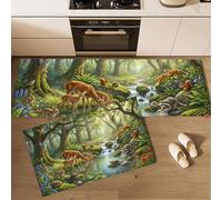 Juego de Alfombras de Cocina Antideslizantes, Tapetes de Cocina Bosque De Cuento De Hadas Alfombras de Corredor Arroyo Sunshine Forest para Pasillo, Comedor y Entrada, 40x60cm+40x120cm, Verde Salvia
