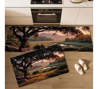 Juego de Alfombras de Cocina Antideslizantes, Tapetes de Cocina Campos Al Atardecer Alfombra de Piso Estilo Pastoral Rural Resistente al Aceite para Comedor, Fregadero, Lavadero, 50x80cm+50x150cm