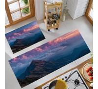 Juego de Alfombras de Cocina Antideslizantes, Tapetes de Cocina Mar Nubes Valle Alfombra de Piso Paisajes Al Amanecer s Altas Montañas al Aceite para Comedor, Fregadero, vadero, 43x75cm+43x150cm