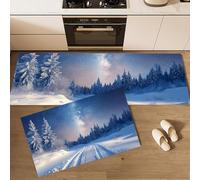 Juego de Alfombras de Cocina Aurora Invernal de 2 Piezas, Almohadillas y Tapetes de Cocina Antideslizantes y Lavables Pistas Esquí Fondo Alfombra de Piso para Pasillo Entrada 40x60cm+40x120cm Azul