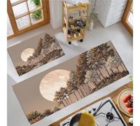 Juego de Alfombras de Cocina Beige de 2 Piezas, Alfombra de Cocina Plantas Bosques Árboles Resistente al Aceite, Paisaje Natural Alfombras de Piso para Junto al Fregadero Pasillo 40x60cm+40x120cm