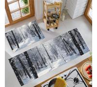 Juego de Alfombras de Cocina con Bosque Campo De Nieve Tapetes de Cocina de Escena Romántica De Nieve Antideslizantes Lavables 40x60cm+40x120 cm, Alfombra de Piso para Pasillo Lavandería, Gris Claro