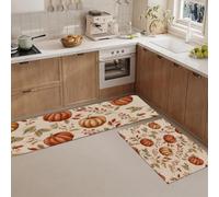 Juego de Alfombras de Cocina Cosecha Acción Gracias Otoño Antideslizantes Alfombrillas Calabaza, Bayas Vides Absorbentes, Alfombras y Tapetes de Cocina Lavable para Lavadero Comedor, 40x60cm+40x120cm