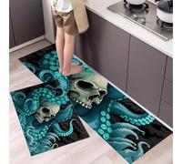 Juego De Alfombras De Cocina Cráneo Tentáculos De Pulpo 2 Piezas, Alfombras Y Tapetes De Cocina Estilo Náutico Gótico Americano Antideslizantes 45x75cm+45x150cm Alfombra De Piso Para Pasillo Entrada