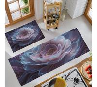 Juego de Alfombras de Cocina de 2 Piezas, Abstracto Lámina Dorada Geométrico Pétalo Tapetes de Cocina Antideslizantes Lavables 43x75cm+43x150cm, Alfombra de Piso para Pasillo Lavandería,Rosa púrpura