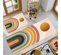 Juego de Alfombras de Cocina de 2 Piezas, Vintage Arcoíris Arcoíris Sol Tapetes de Cocina Antideslizantes Lavables 43x75cm+43x150cm, Alfombra de Piso para Pasillo Lavandería, Multicolor