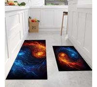 Juego De Alfombras De Cocina Diagrama Del Yin Yang De La Llama 2 Piezas, Alfombras Y Tapetes De Cocina Arte Abstracto Fantástico Antideslizantes 40x60cm+40x120cm Alfombra De Piso Para Pasillo Entrada