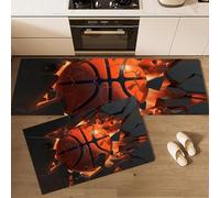 Juego De Alfombras De Cocina El Baloncesto Rompe Muros Antideslizantes De 2 Piezas, Alfombra De Cocinas Estilo Estereoscópico 3D Para Piso, Impermeable Para Aceite Cocina, Baño, 50x80cm+50x150cm