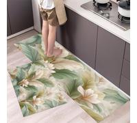 Juego De Alfombras De Cocina Hojas De Plátano Flores Antideslizantes Y Antifatiga De 2 Piezas, Alfombrillas De Cocina Planta Bohemia Vintage, Lavable Para Fregaderos De Cocinas 50x80cm+50x150cm