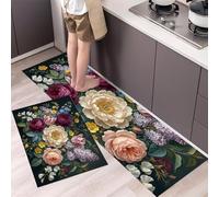 Juego De Alfombras De Cocina Peonías Rosas Tulipanes De 2 Piezas, Tapetes De Cocina Flores Pintadas Al Óleo De Estilo Vintage Antideslizantes Para Decoración Del Hogar De Pie 40x60cm+40x120cm