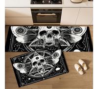 Juego de Alfombras de Cocina Símbolos Misteriosos Antideslizantes | Tapetes de Cocina Calaveras, Polillas Constelación Estrellas Antideslizante, Absorbente para Entrada y Oficina, 40x60cm+40x120cm