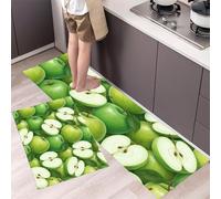 Juego de Alfombras de Estilo fruta fresca Cocina Antideslizante y Lavable, Juego de Alfombras de Cocina de Patrón de manzana verde, 40x60+40x120cm de Alfombra de Escritorio para Decoración Familiar