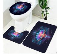 Juego de Alfombrillas de Baño 3 Piezas Formas geométricas Florales Suave Antideslizante Absorbente Colores NeóN Set con Alfombra de Contorno en U y Funda de Inodoro, Decoración de Baño para Hogar