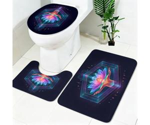 Juego de Alfombrillas de Baño 3 Piezas Formas geométricas Florales Suave Antideslizante Absorbente Colores NeóN Set con Alfombra de Contorno en U y Funda de Inodoro, Decoración de Baño para Hogar