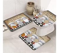 Juego de alfombrillas de baño de 3 piezas Alfombrilla de baño Cute Gnome Chef Kitchen is The Heart of The Home Retro Black Check Alfombrilla de contorno ultra suave y cubierta de tapa para bañera, d